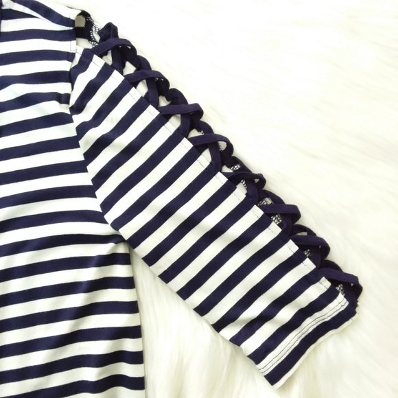 New Spense Tee Navy White Stripe Cold Shoulder Top - Picture 6 of 9